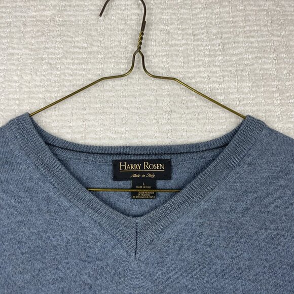 Harry Rosen Made in Italy Fine Merino Wool V Neck Sweater Large Teal Blue Read* - Picture 2 of 16